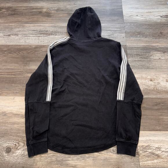 Adidas Black White Men M Mesh Lined Striped Sweatshirt Pullover‎ Hoodie - Picture 2 of 6